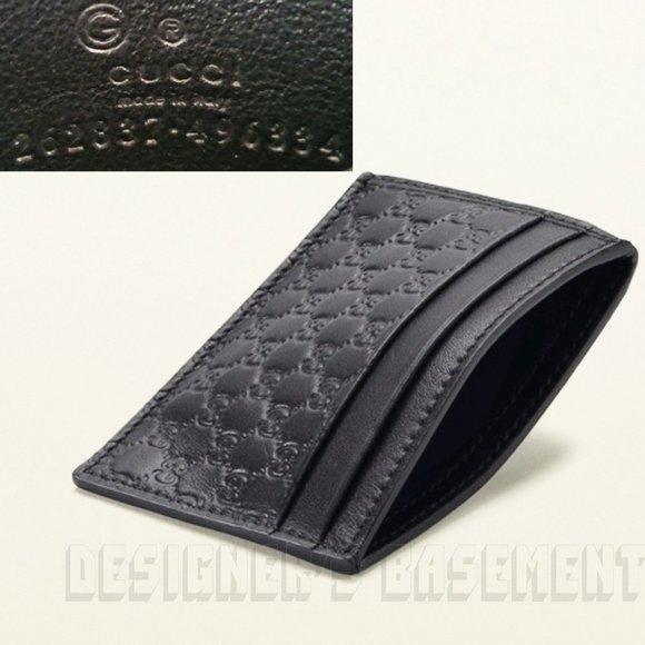 GUCCI black MICRO G MicroGUCCISSIMA embossed Leather Card Case wallet New in Box - Picture 4 of 5